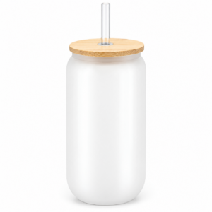 Bocal en verre 520 ml avec couvercle bambou et paille personnalisé à Blois